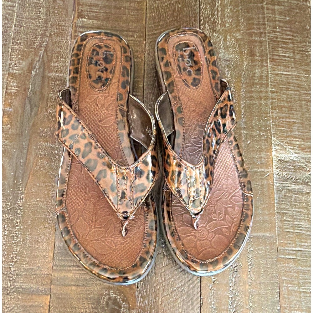 B.O.C. Faux Leather Leopard Print Thong Slip-On Sandals Women's US 9 M